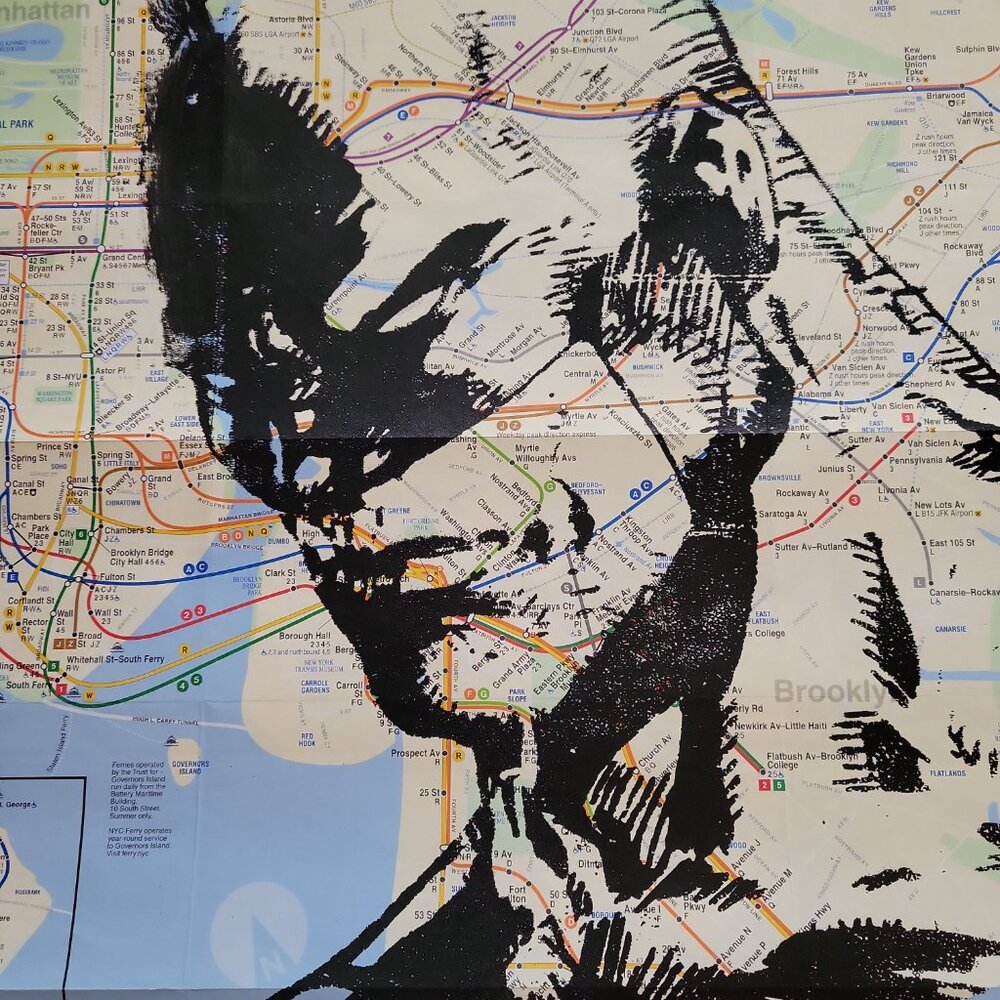 Handpainted Batman on a NYC Subway Map Acrylic painting - Picture 4 of 5